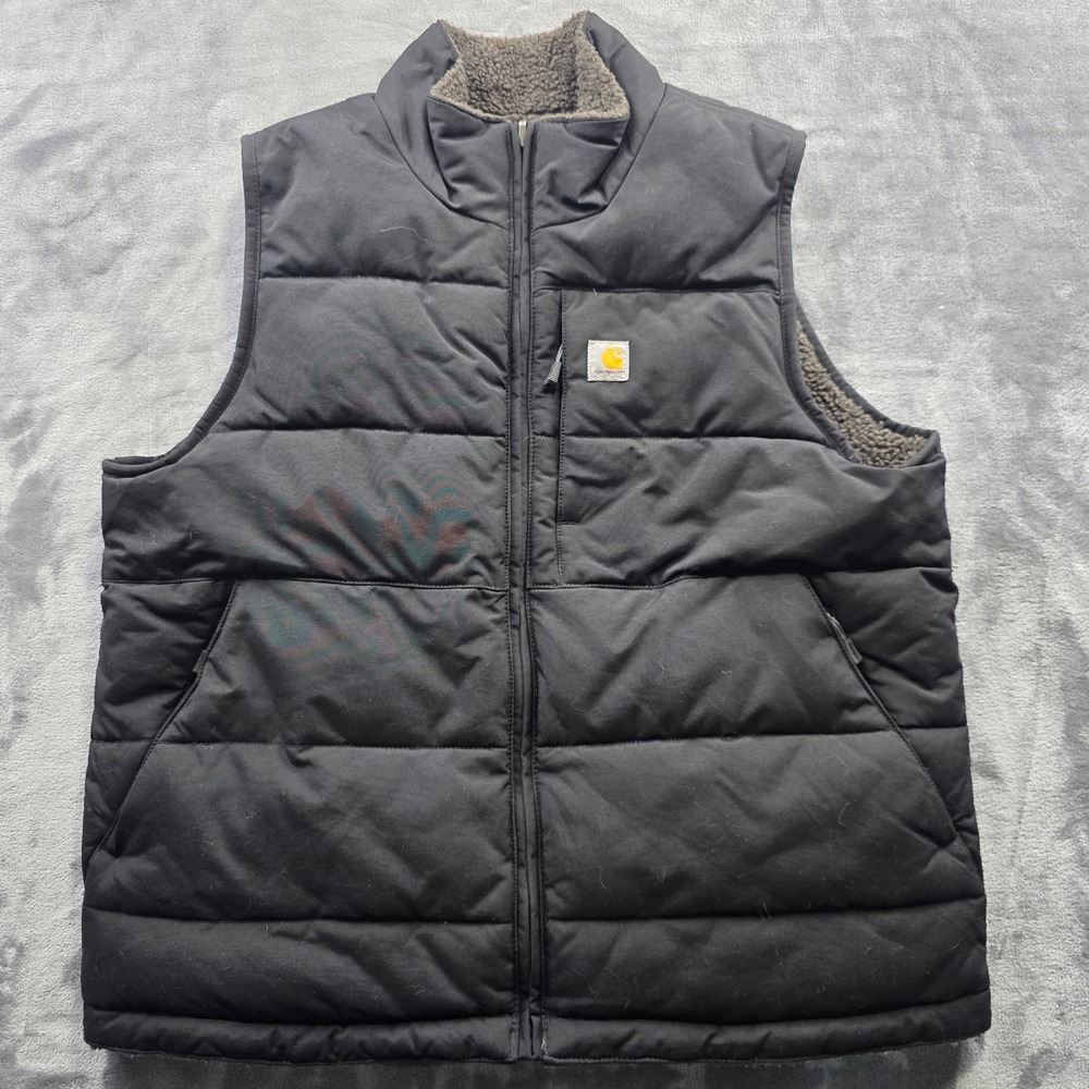 Carhartt Reversible Puffer Vest M Black Grey Womens Sherpa Fleece Nylon Quilted